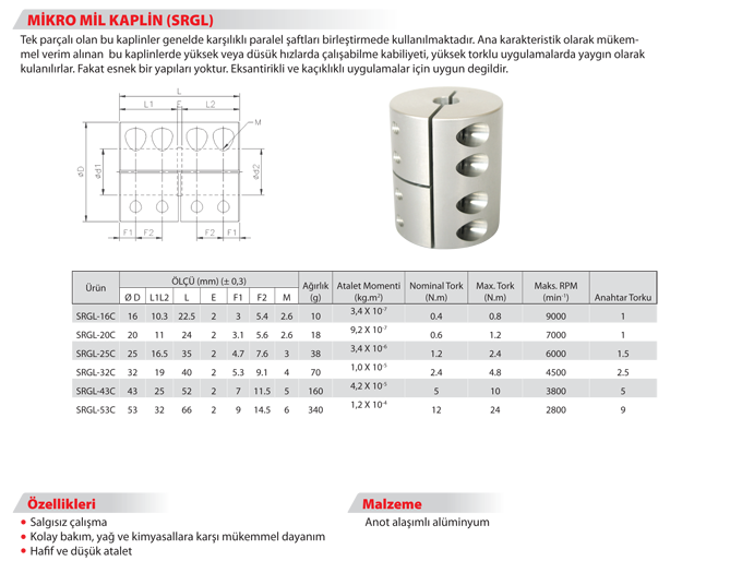SRGL SERİSİ KAPLİNLER